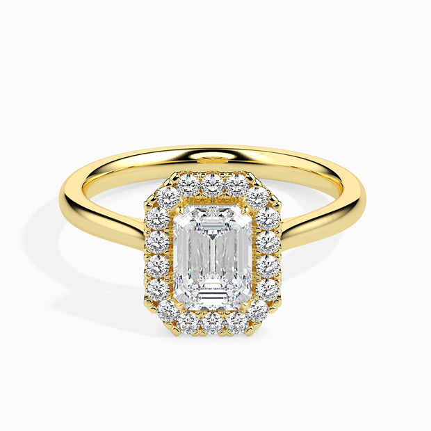Emerald Cut Halo Lab-Grown Diamond Gold Ring