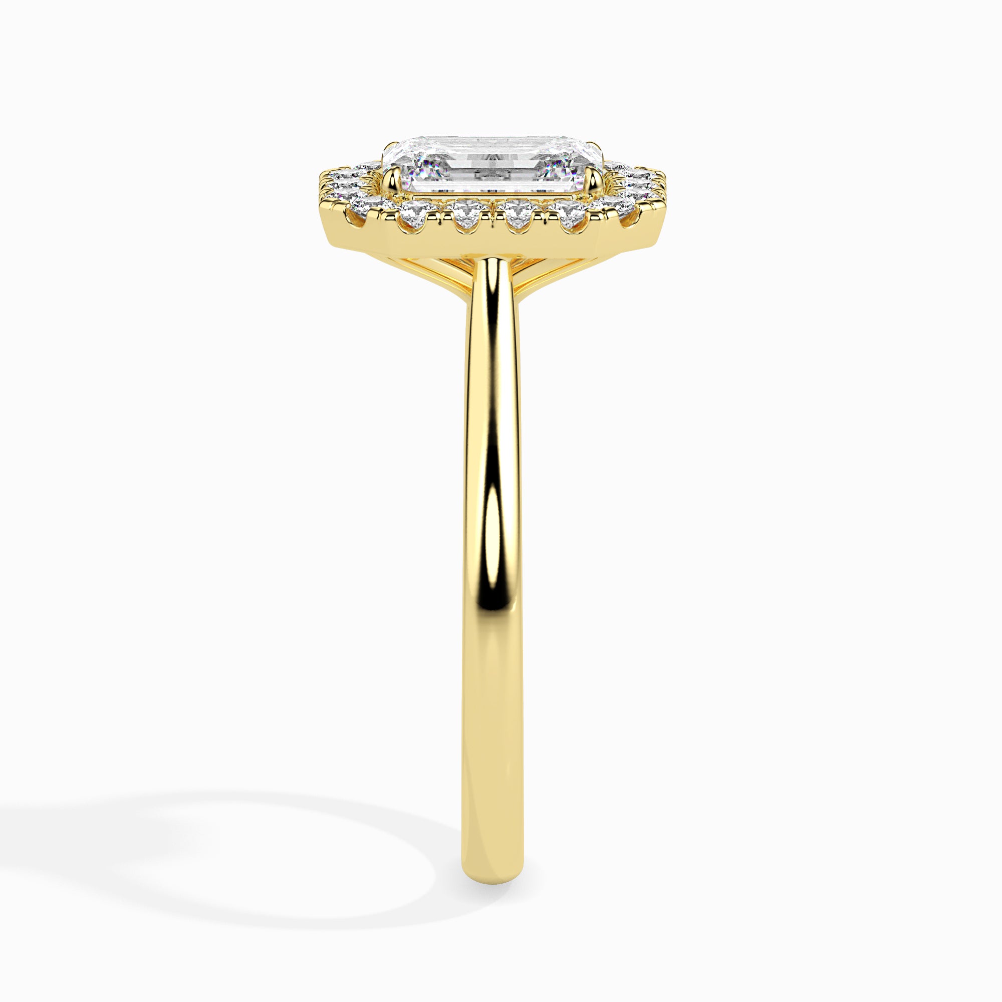 Emerald Cut Halo Lab-Grown Diamond Gold Ring