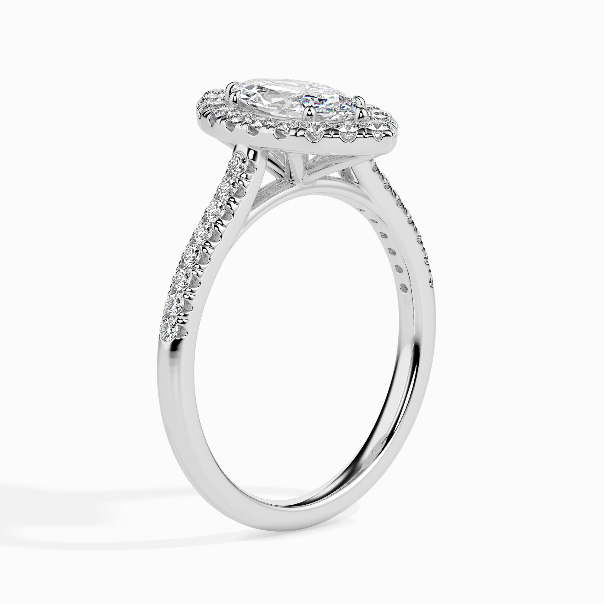 Leaf Shape Marquise Halo Lab-Grown Diamond Gold Ring