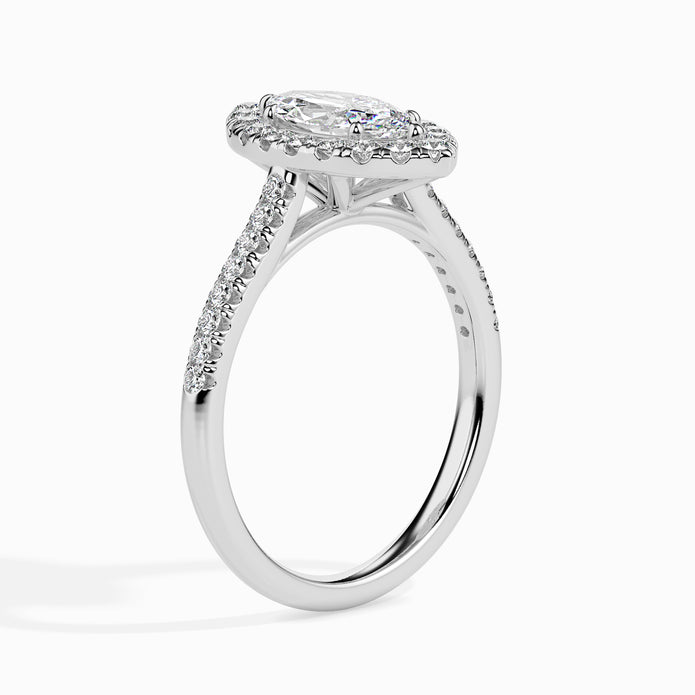 Leaf Shape Marquise Halo Lab-Grown Diamond Gold Ring