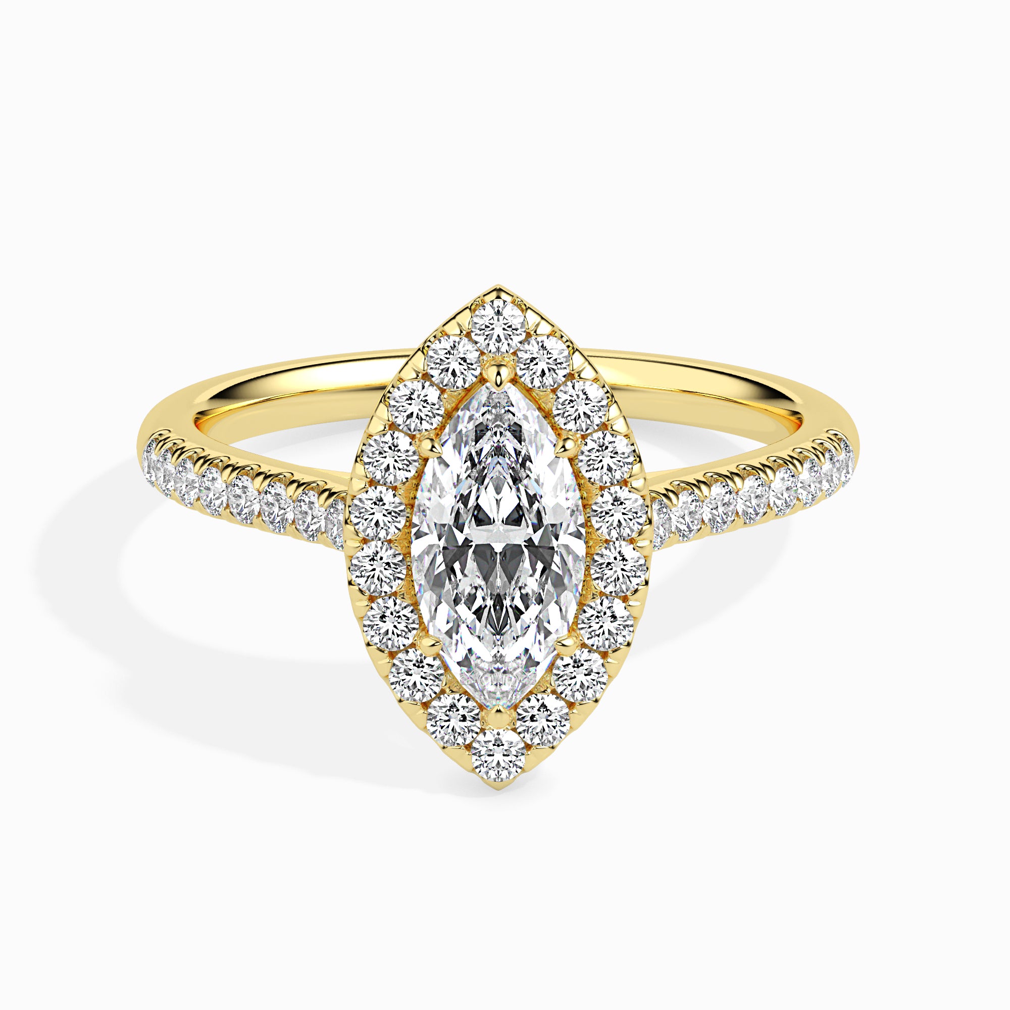Leaf Shape Marquise Halo Lab-Grown Diamond Gold Ring