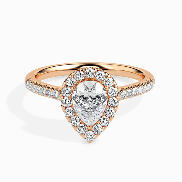 Teardrop Shape Pear Halo Lab-Grown Diamond Gold Ring