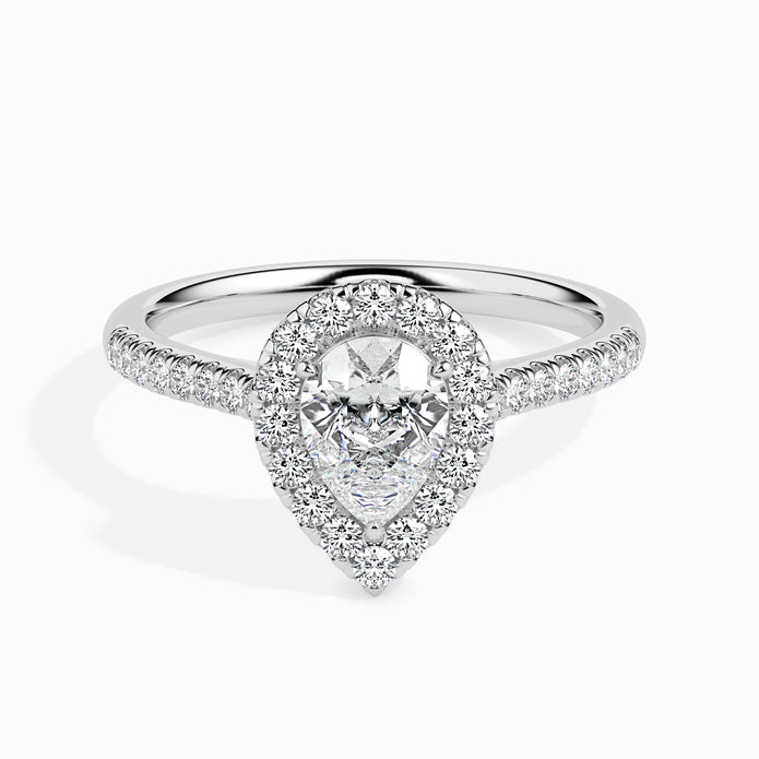 Teardrop Shape Pear Halo Lab-Grown Diamond Gold Ring