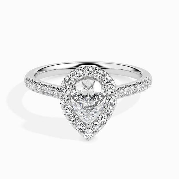 Teardrop Shape Pear Halo Lab-Grown Diamond Gold Ring