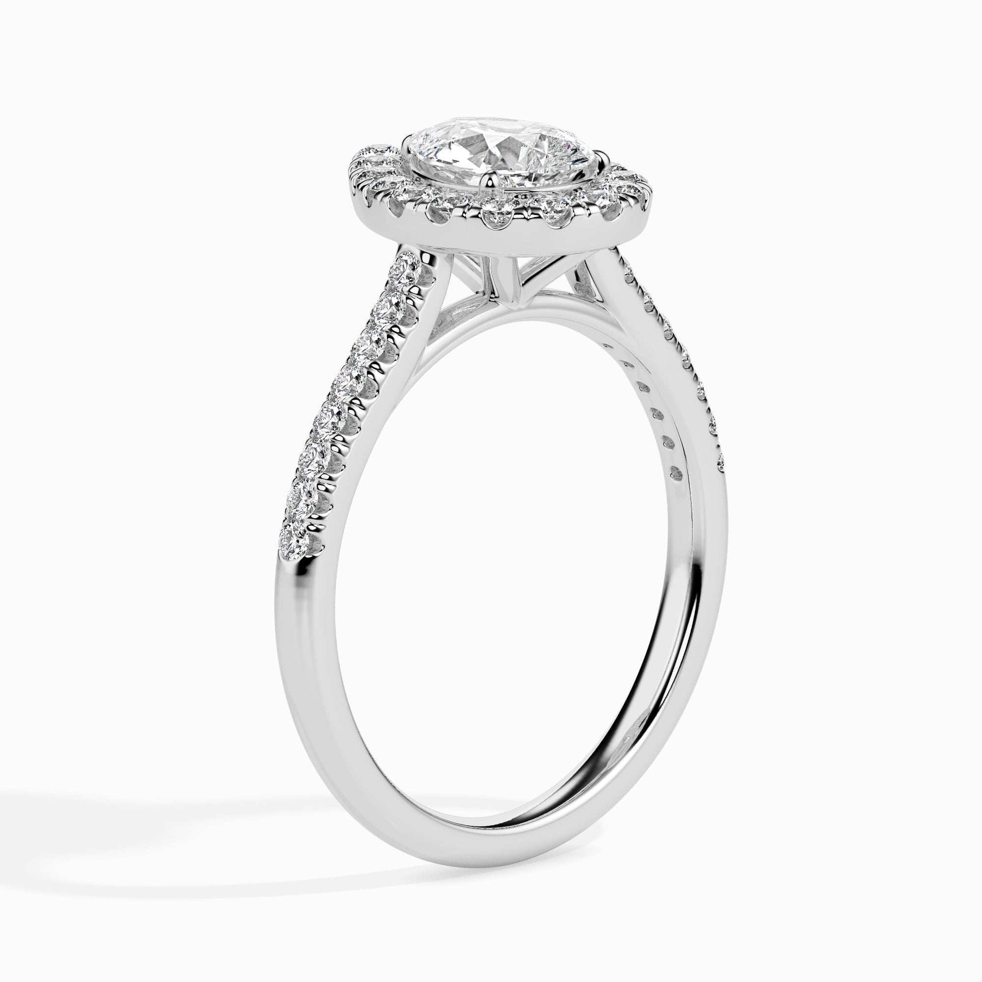 Teardrop Shape Pear Halo Lab-Grown Diamond Gold Ring