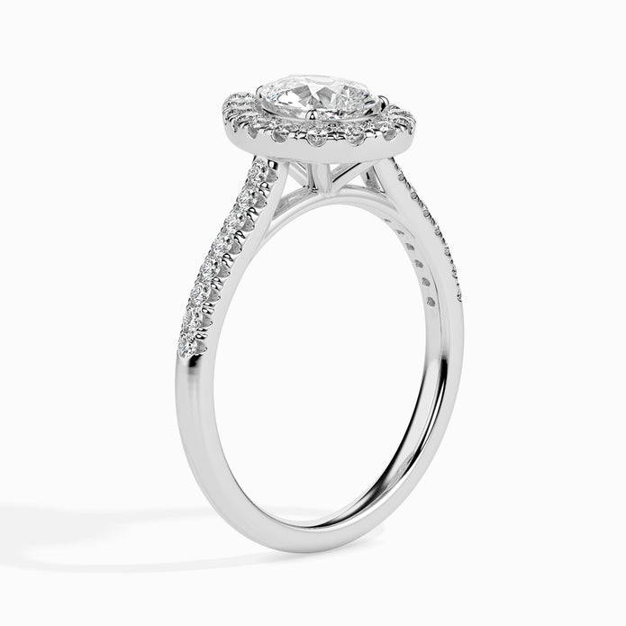 Teardrop Shape Pear Halo Lab-Grown Diamond Gold Ring