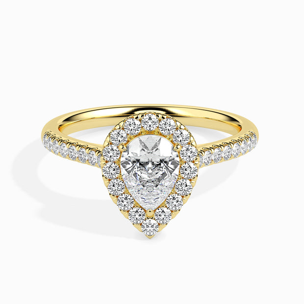 Teardrop Shape Pear Halo Lab-Grown Diamond Gold Ring