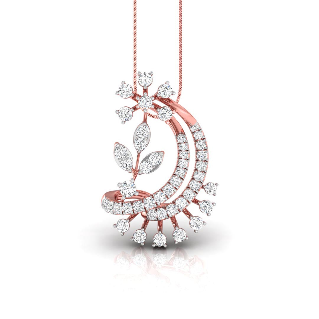 0.29Ct Floral Crescent Moon Shape Lab-Grown Diamond Gold Pendant Necklace