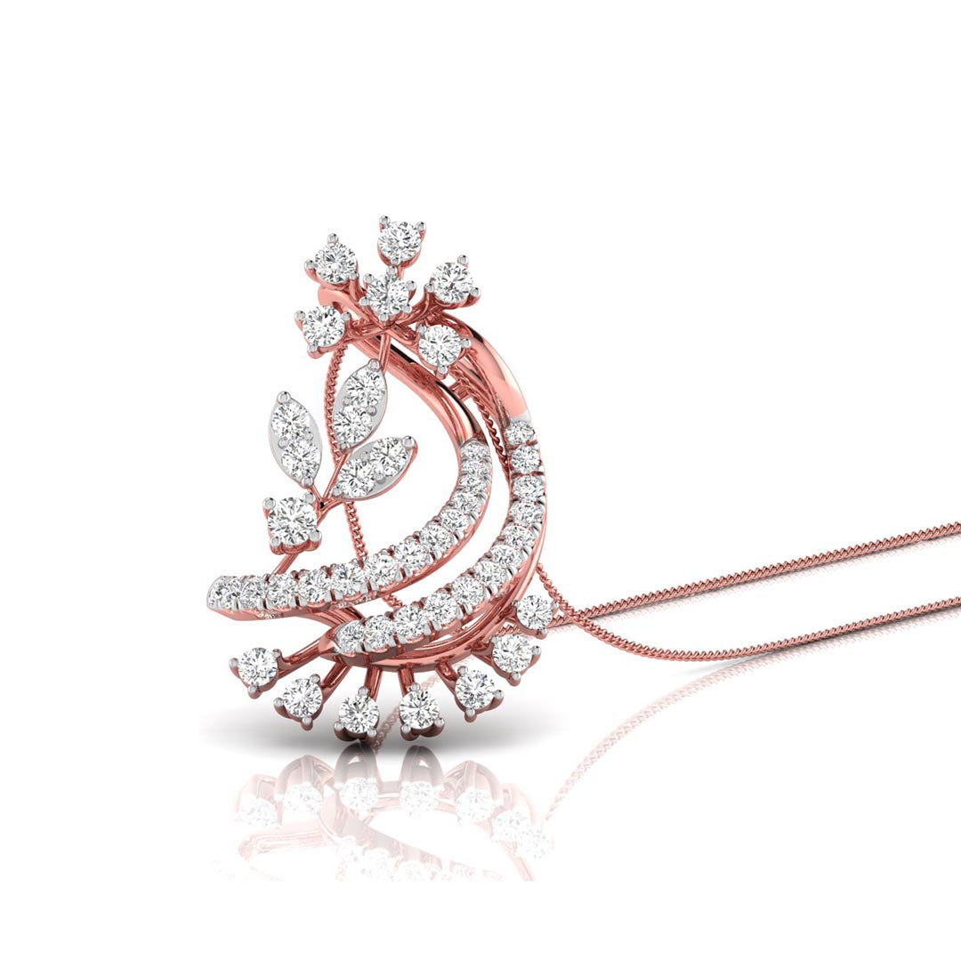 0.29Ct Floral Crescent Moon Shape Lab-Grown Diamond Gold Pendant Necklace