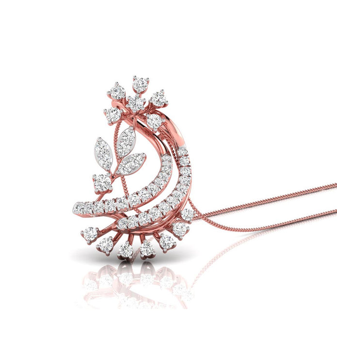 0.29Ct Floral Crescent Moon Shape Lab-Grown Diamond Gold Pendant Necklace