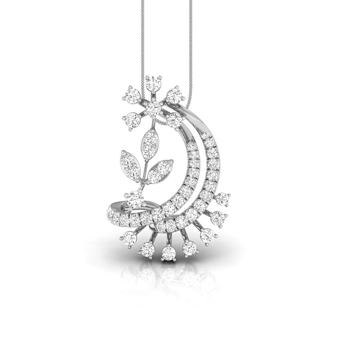 0.29Ct Floral Crescent Moon Shape Lab-Grown Diamond Gold Pendant Necklace