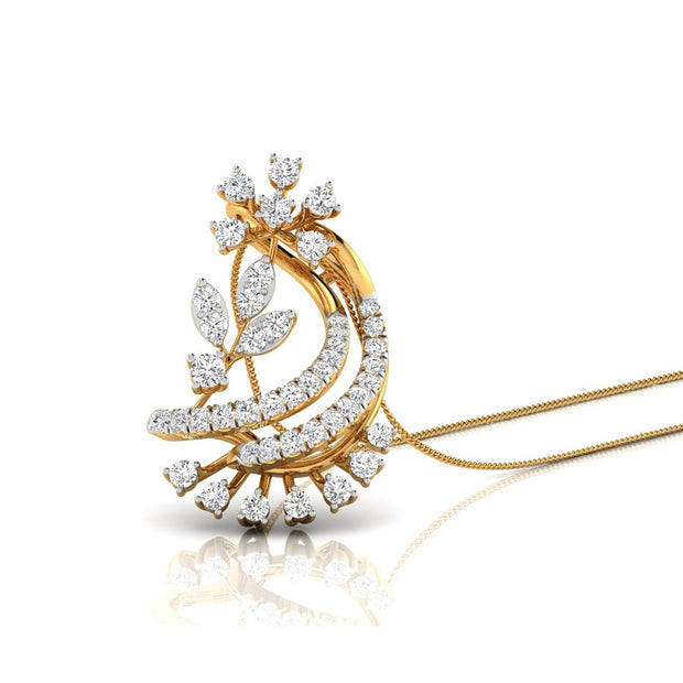 0.29Ct Floral Crescent Moon Shape Lab-Grown Diamond Gold Pendant Necklace
