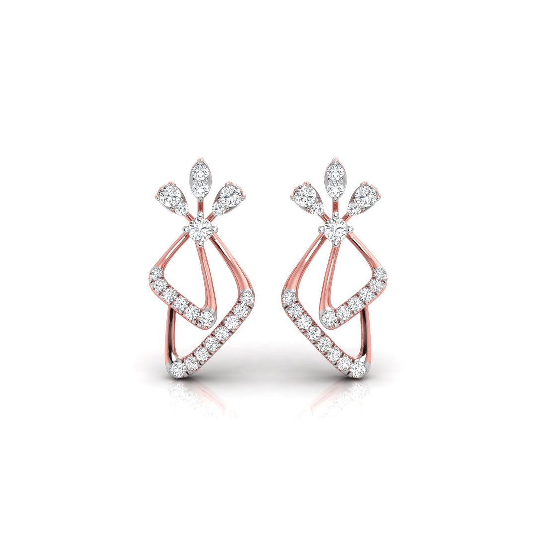0.25Ct Floral Leaf Prong Set Lab-Grown Diamond Gold Dangle Earrings