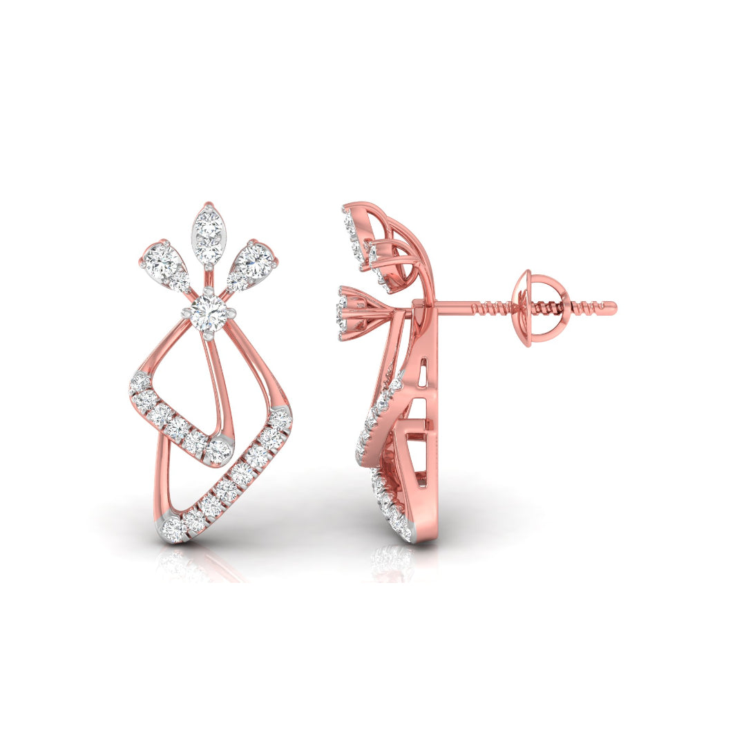 0.25Ct Floral Leaf Prong Set Lab-Grown Diamond Gold Dangle Earrings