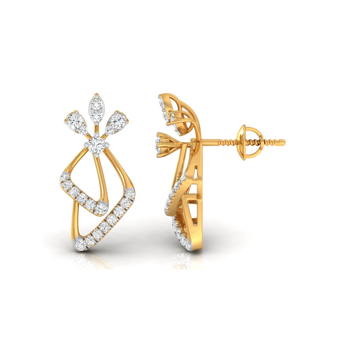 0.25Ct Floral Leaf Prong Set Lab-Grown Diamond Gold Dangle Earrings