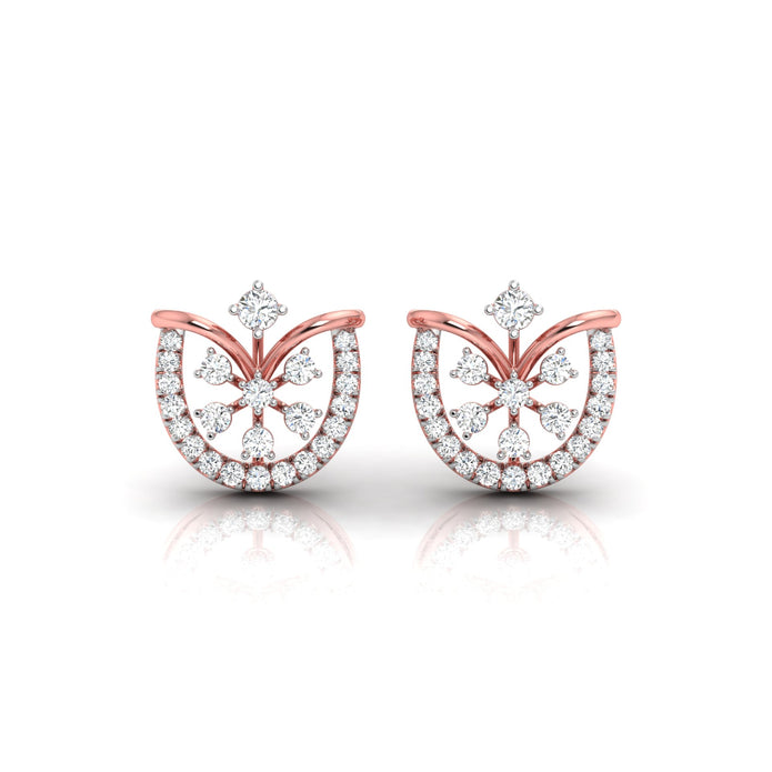 0.26Ct Floral Fan Halo Lab-Grown Diamond Gold Stud Earrings