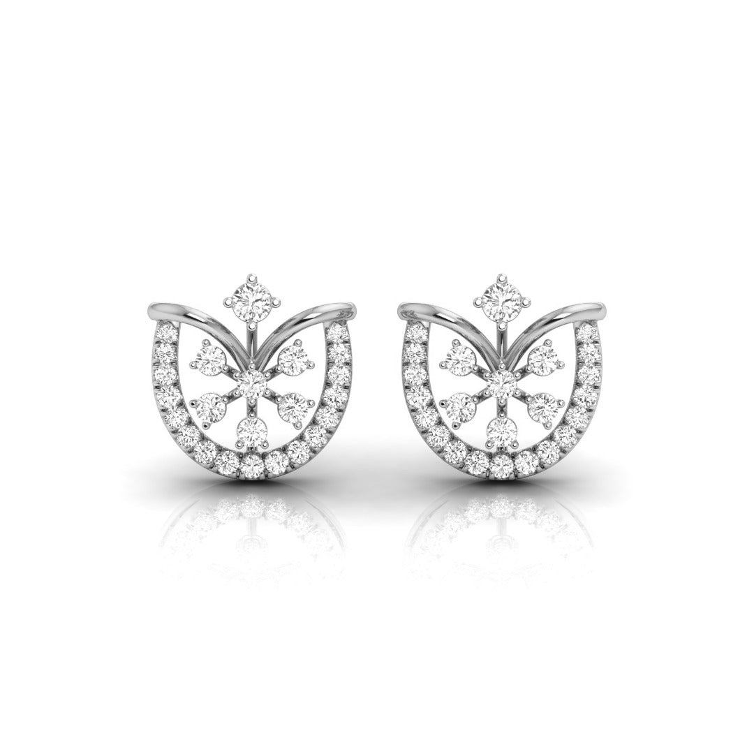 0.26Ct Floral Fan Halo Lab-Grown Diamond Gold Stud Earrings