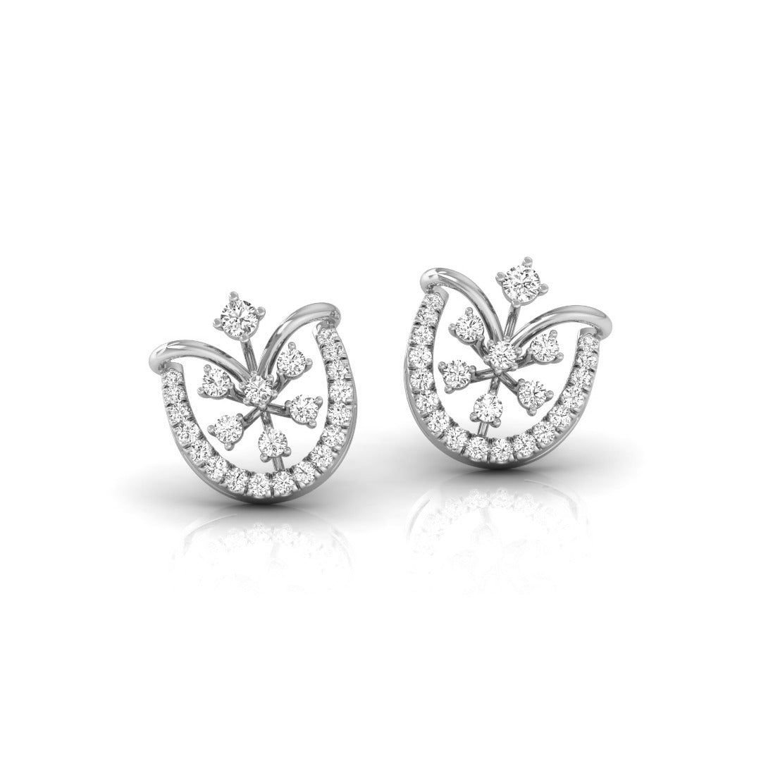 0.26Ct Floral Fan Halo Lab-Grown Diamond Gold Stud Earrings