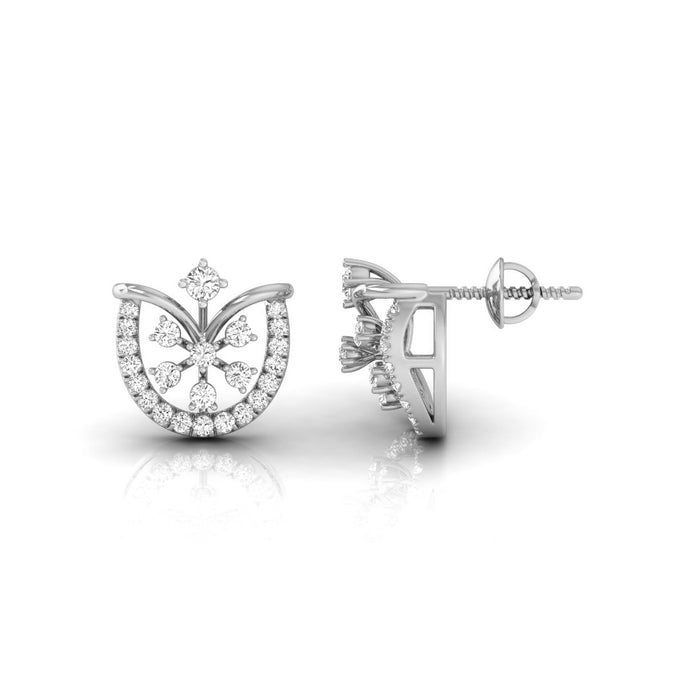 0.26Ct Floral Fan Halo Lab-Grown Diamond Gold Stud Earrings