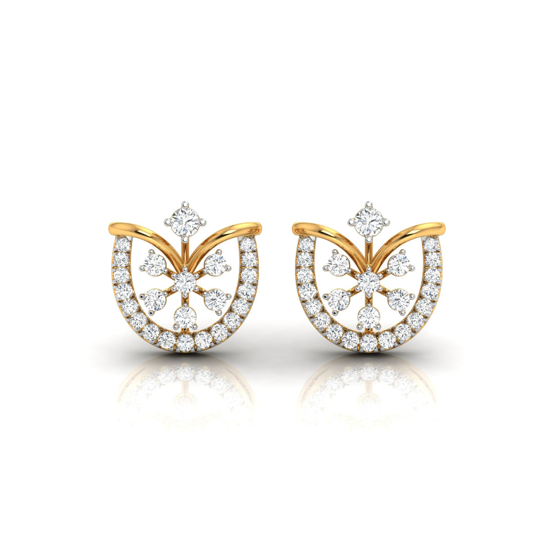 0.26Ct Floral Fan Halo Lab-Grown Diamond Gold Stud Earrings