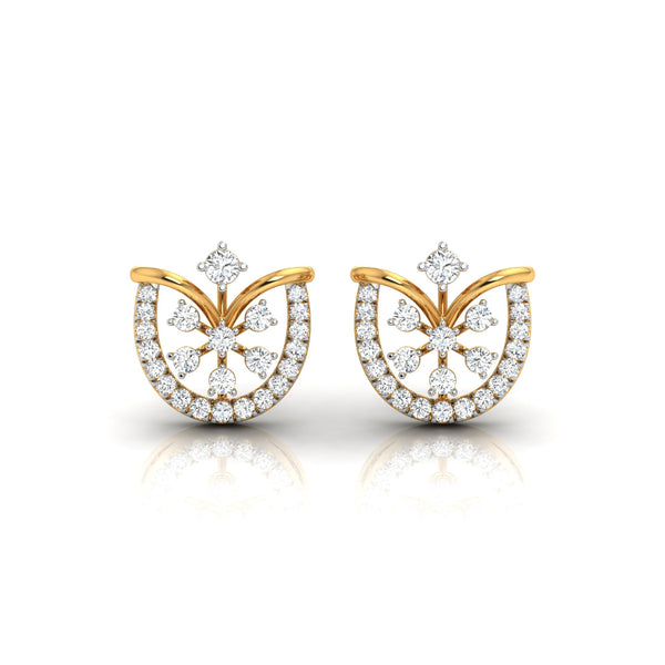 0.26Ct Floral Fan Halo Lab-Grown Diamond Gold Stud Earrings
