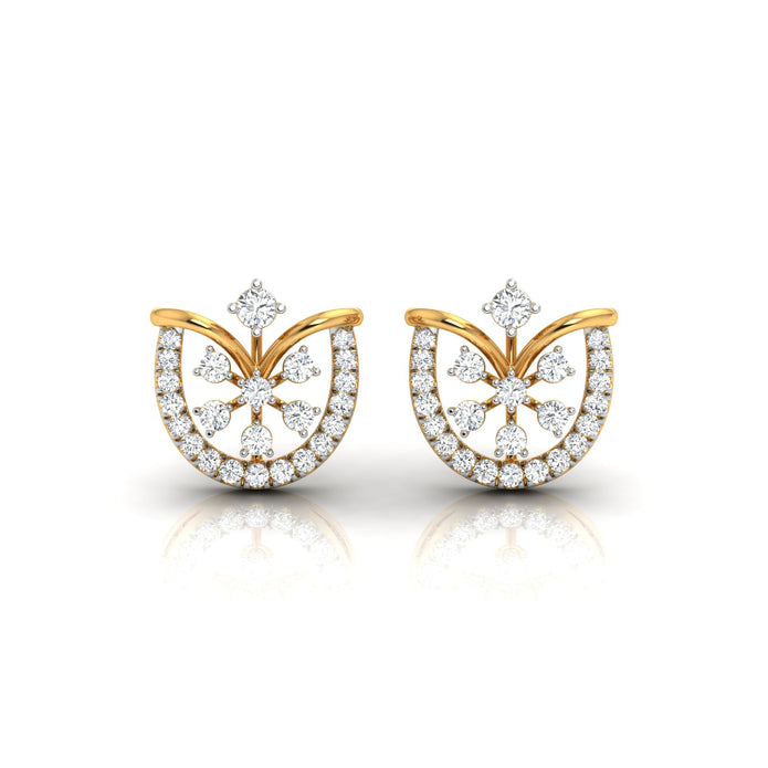 0.26Ct Floral Fan Halo Lab-Grown Diamond Gold Stud Earrings