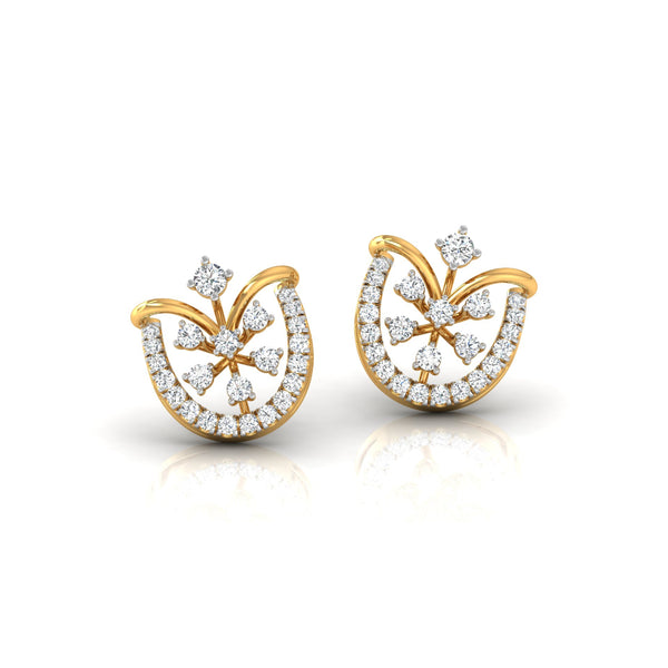 0.26Ct Floral Fan Halo Lab-Grown Diamond Gold Stud Earrings