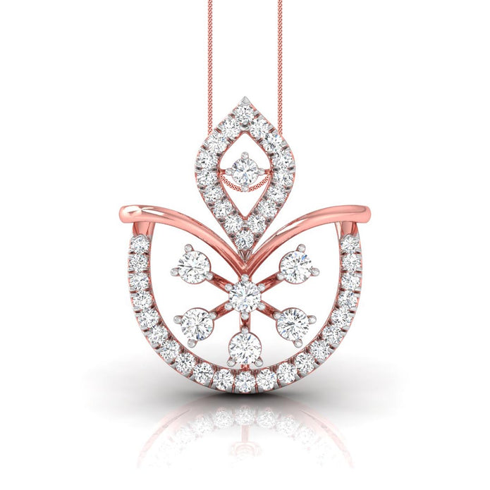 0.23Ct Floral Fan Style Lab-Grown Diamond Gold Pendant Necklace