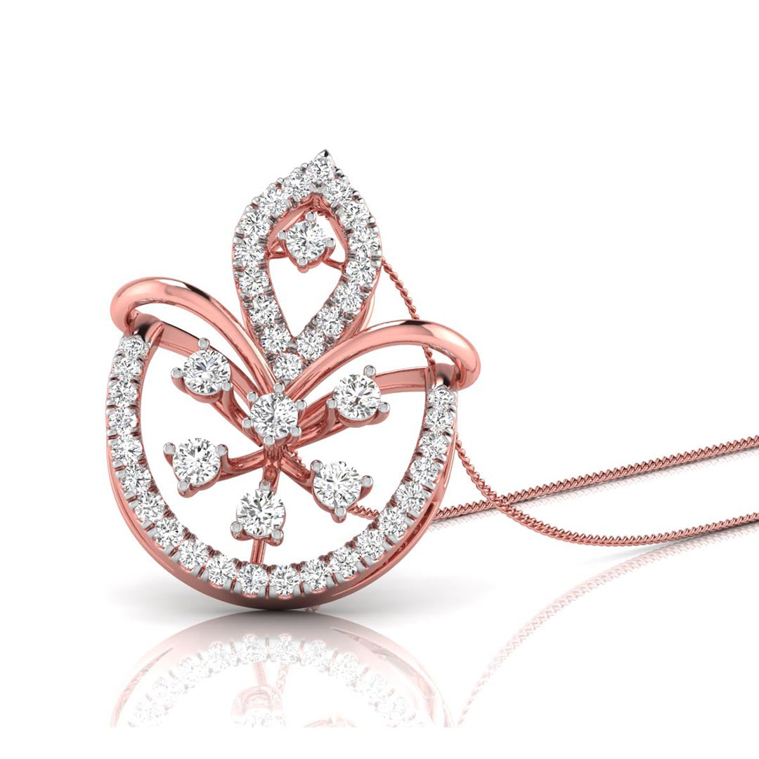 0.23Ct Floral Fan Style Lab-Grown Diamond Gold Pendant Necklace