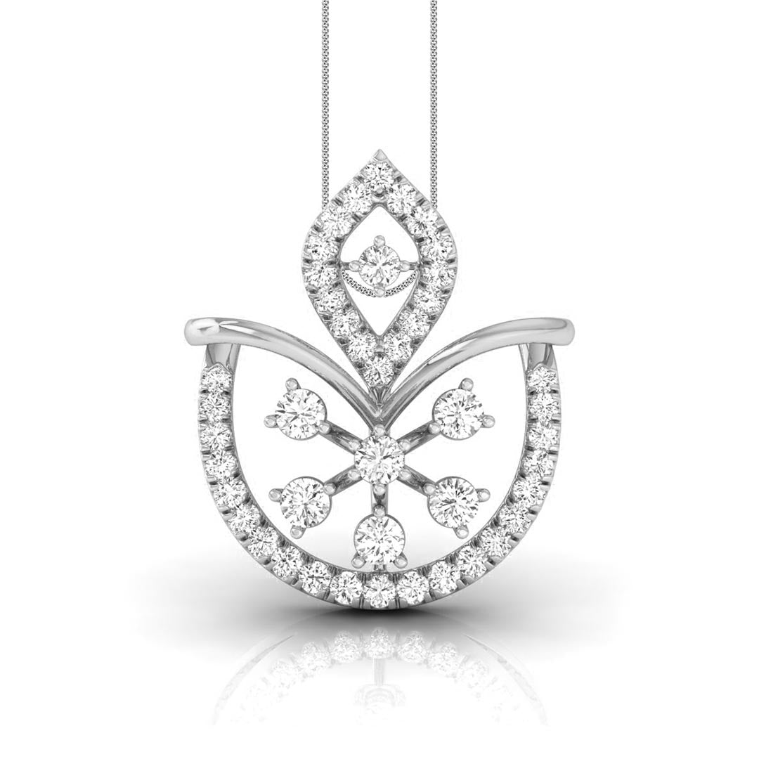 0.23Ct Floral Fan Style Lab-Grown Diamond Gold Pendant Necklace