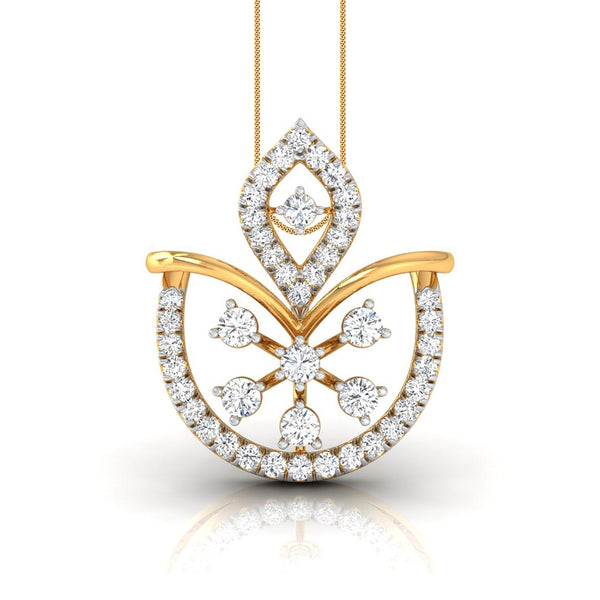0.23Ct Floral Fan Style Lab-Grown Diamond Gold Pendant Necklace