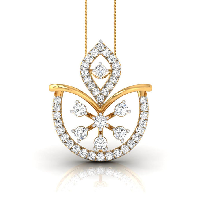 0.23Ct Floral Fan Style Lab-Grown Diamond Gold Pendant Necklace