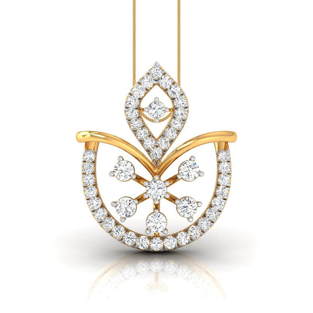 0.23Ct Floral Fan Style Lab-Grown Diamond Gold Pendant Necklace