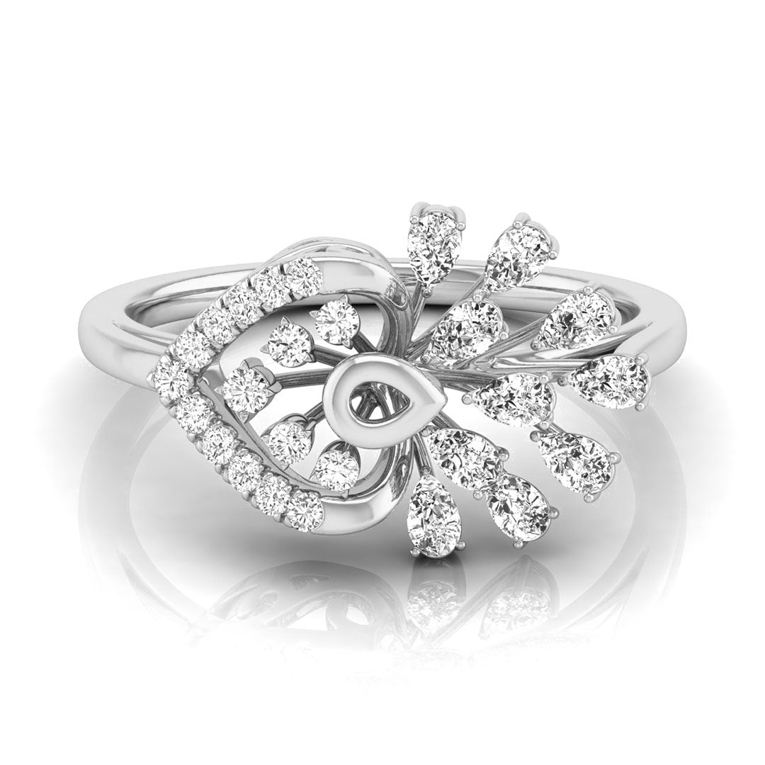 asymmetrical floral burst pear cut diamond ring in white gold