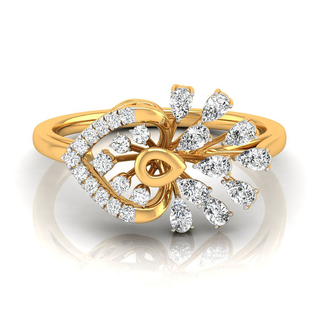 asymmetrical floral burst pear cut diamond ring in yellow gold