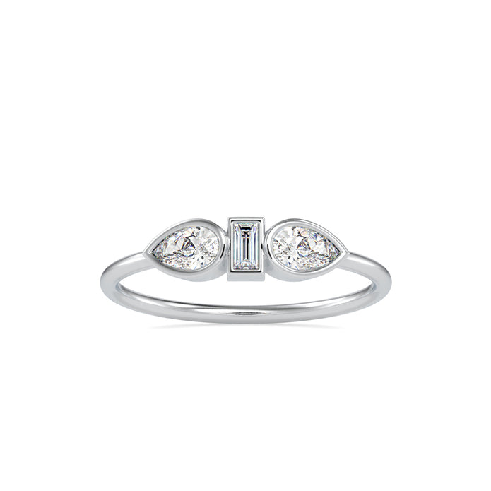 baguette bezel three stone diamond ring in white gold