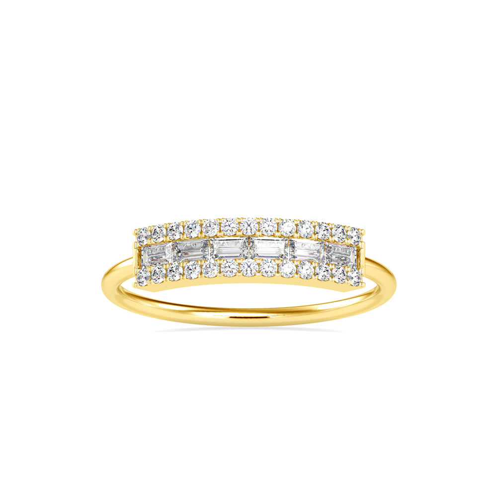 baguette cut channel set diamond ring in yellow gold