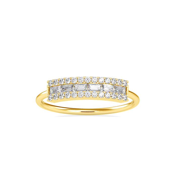 baguette cut channel set diamond ring in yellow gold