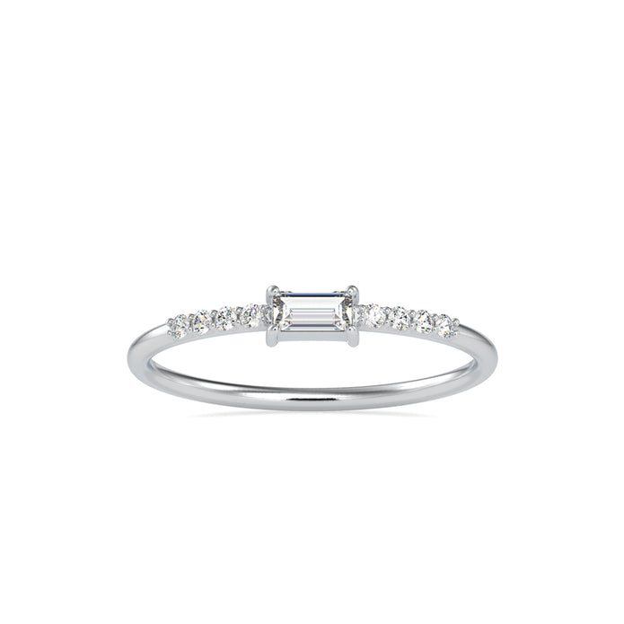 baguette cut lab-grown diamond ring in white gold