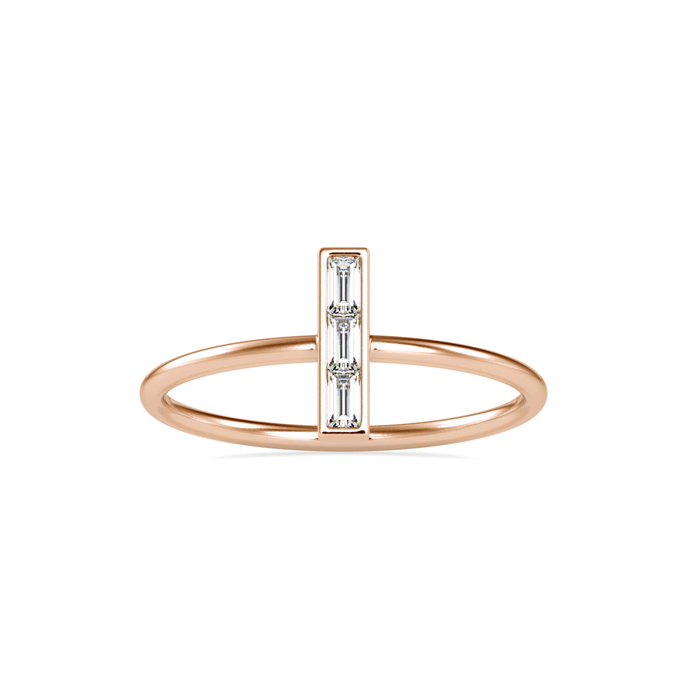 baguette cut three stone lab-grown diamond ring in rose gold