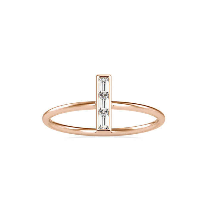 baguette cut three stone lab-grown diamond ring in rose gold