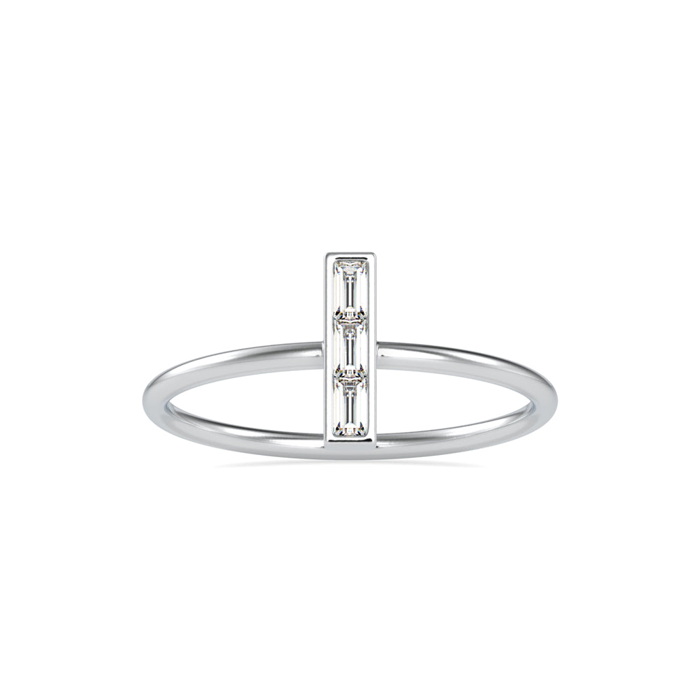 baguette cut three stone lab-grown diamond ring in white gold