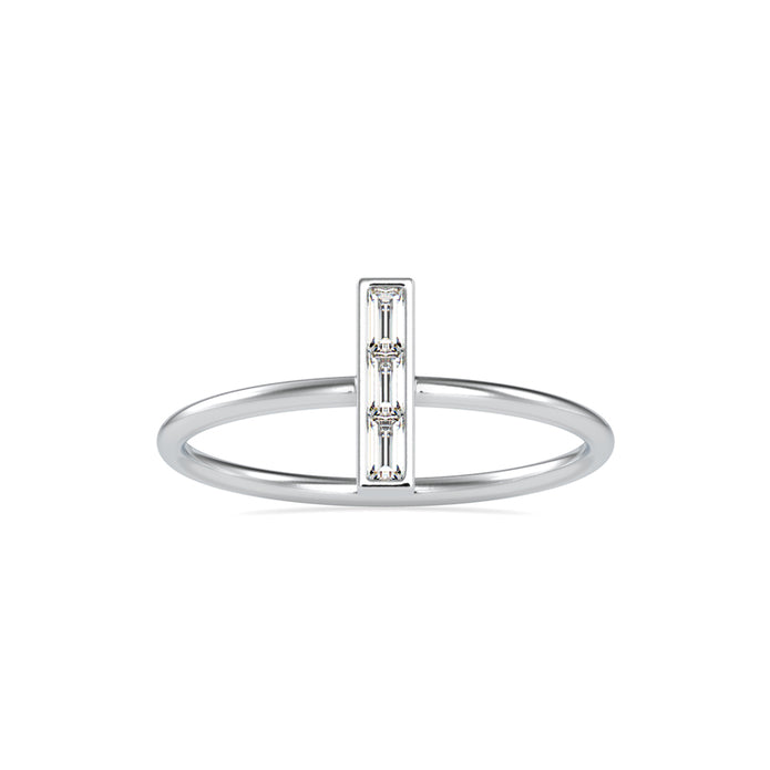 baguette cut three stone lab-grown diamond ring in white gold