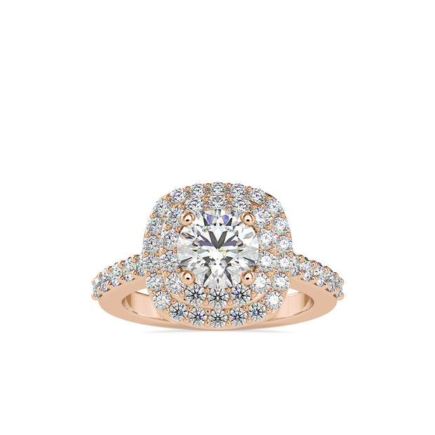 round cut double halo lab-grown diamond ring in rose gold