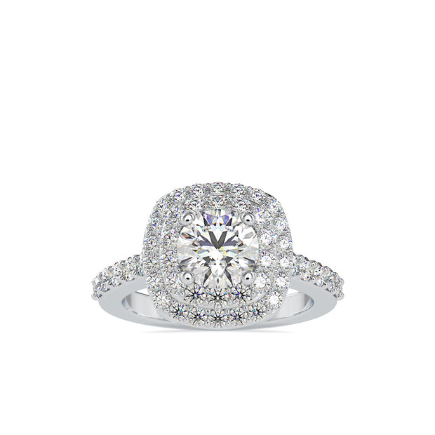 round cut double halo lab-grown diamond ring in white gold