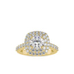 round cut double halo lab-grown diamond ring in yellow gold