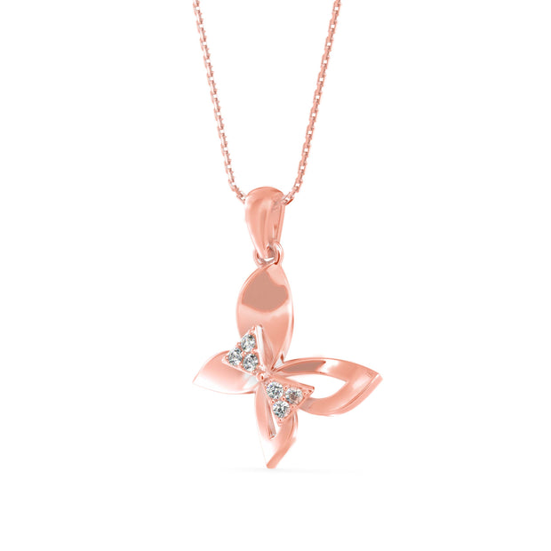 bow butterfly diamond pendant necklace in rose gold