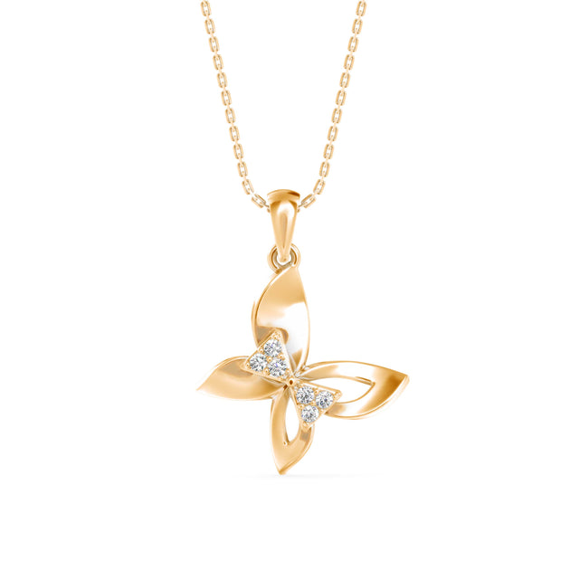 bow butterfly diamond pendant necklace in yellow gold