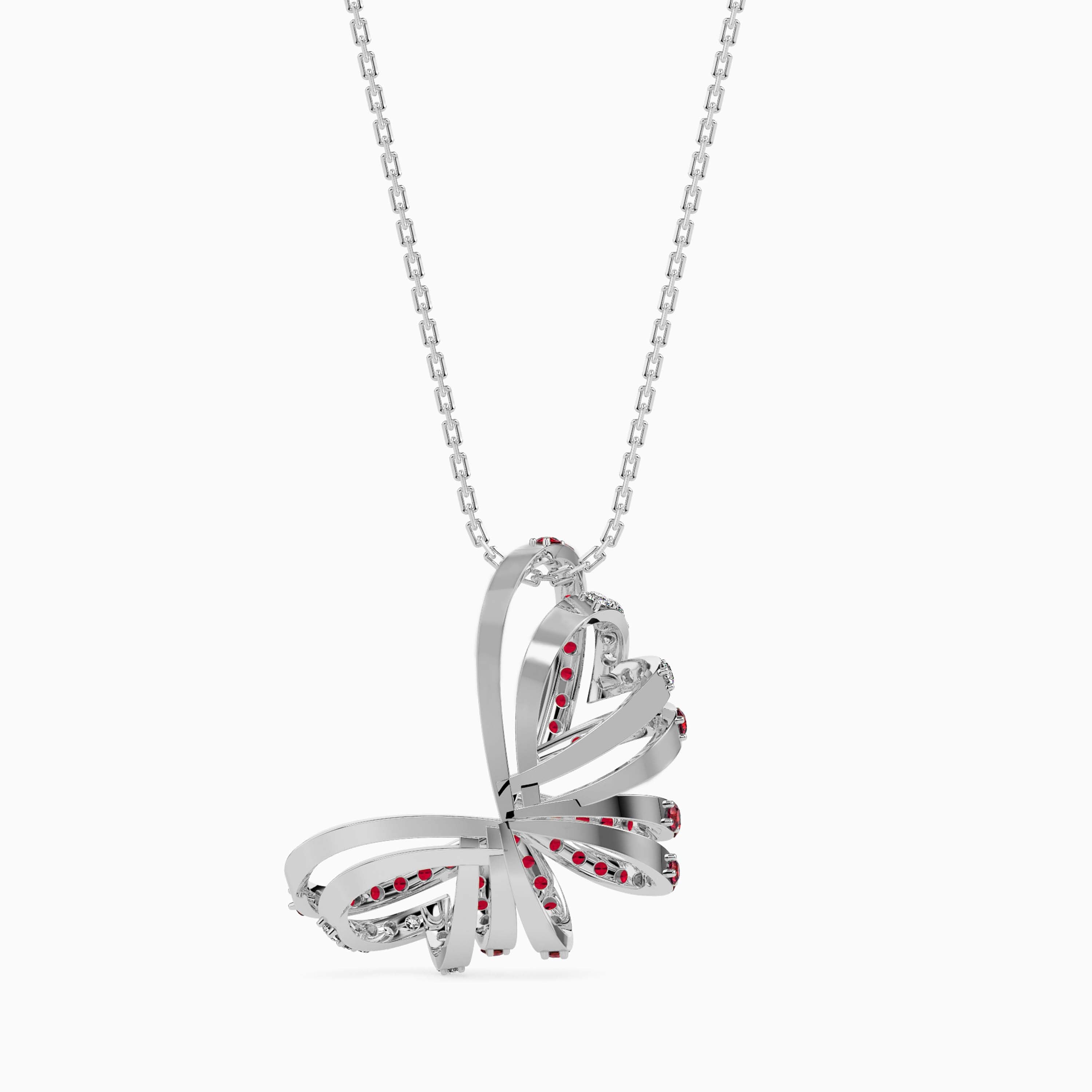 Butterfly-shaped pendant necklace on a white background