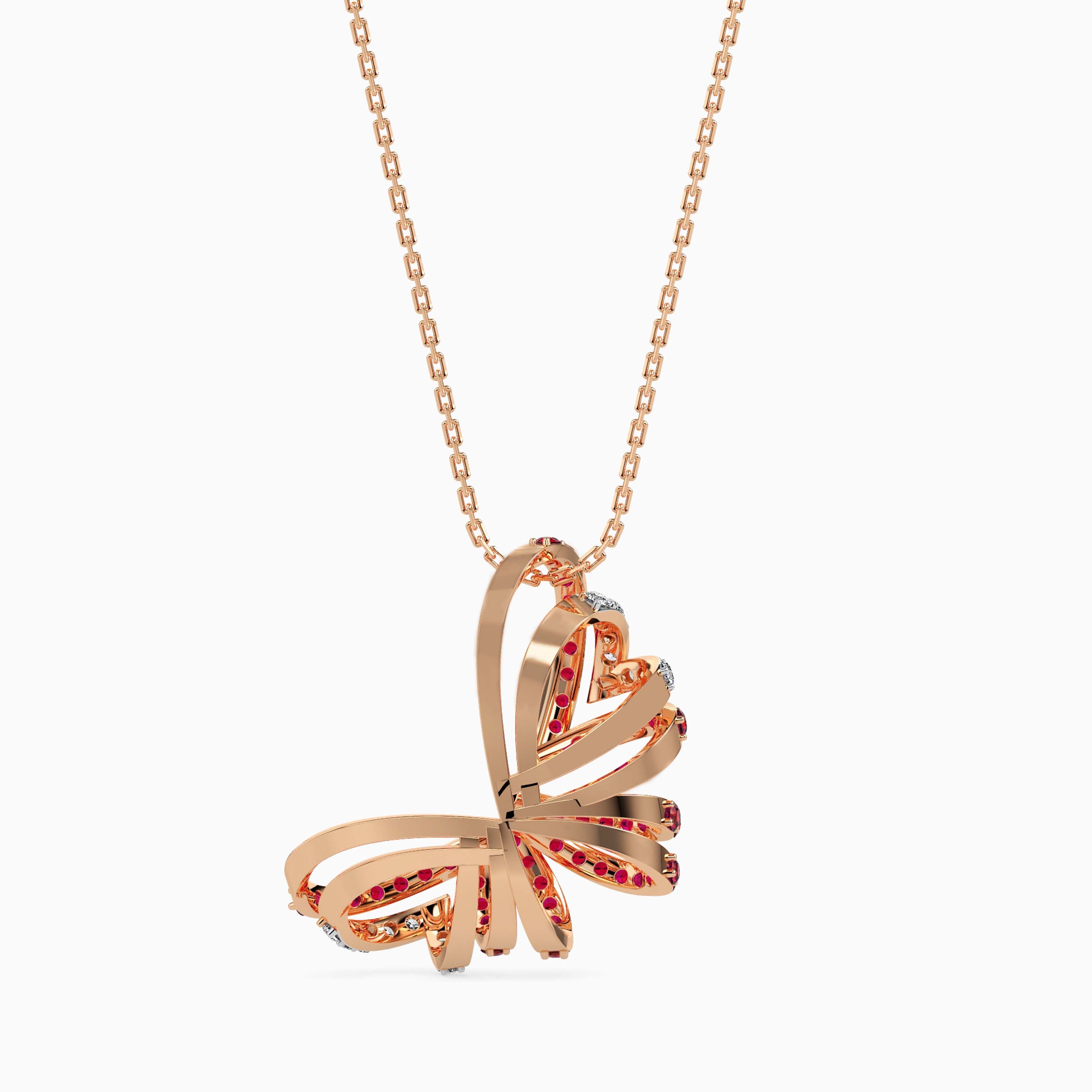 Butterfly-shaped pendant necklace on a white background